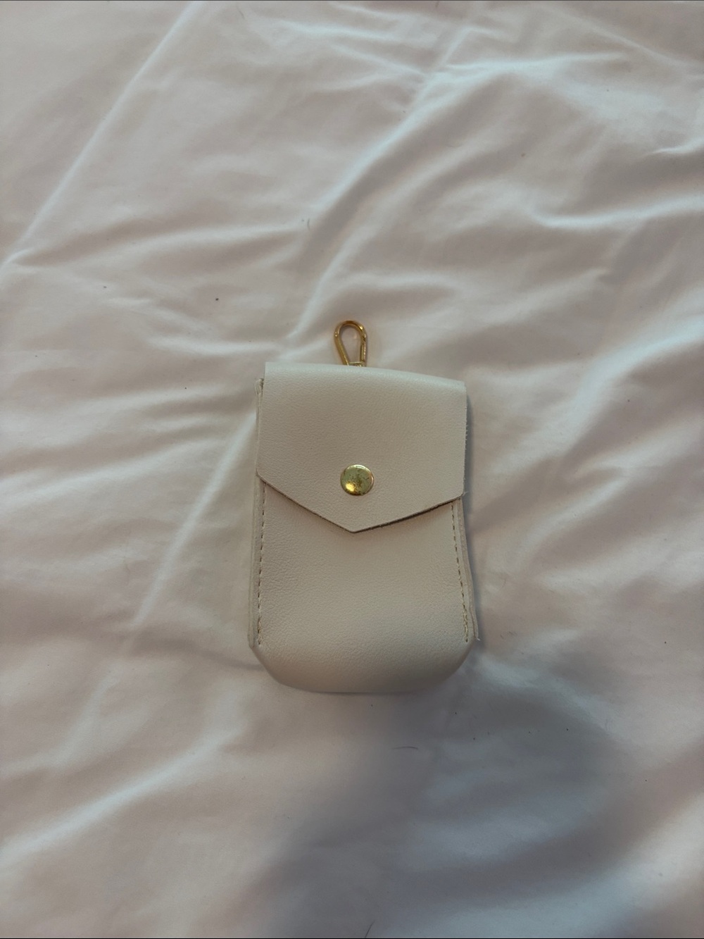 Small Cream Leatherette Key Pouch with Gold Hardware